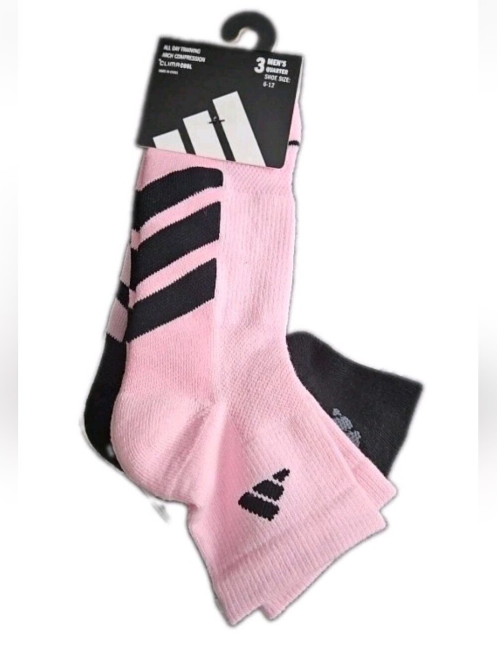 Adidas Clima Cool 3 Pack Quarter Socks Men Athletic Pink White Black Size 6-12